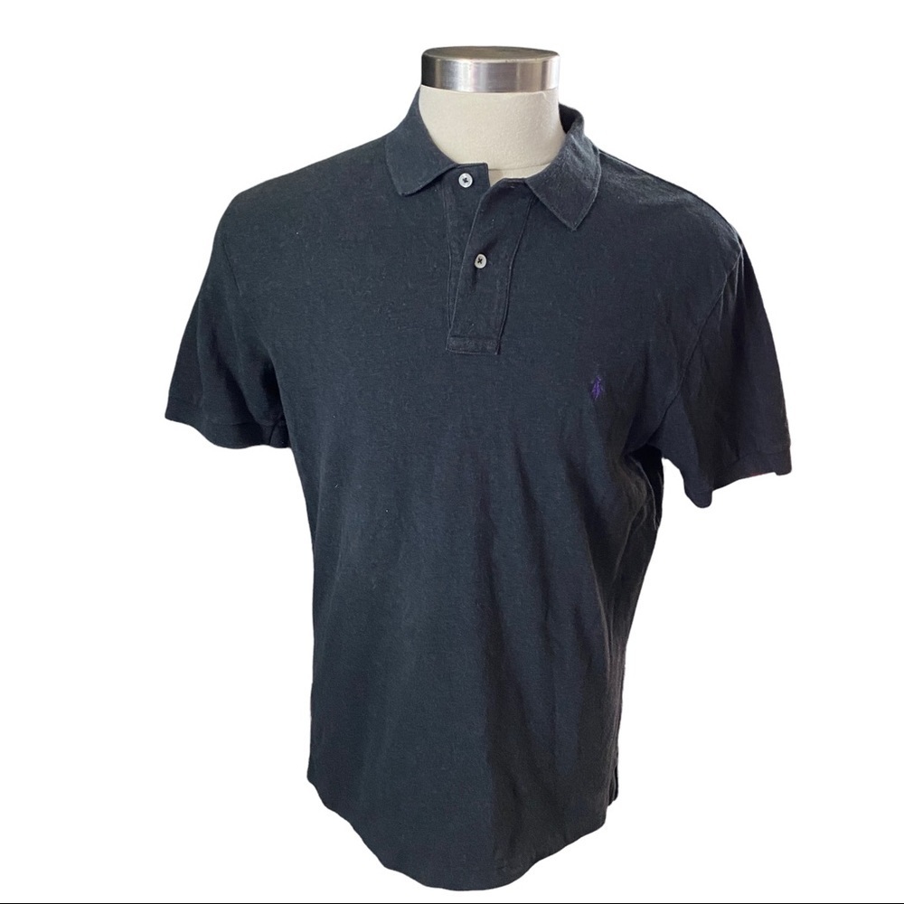 Polo Ralph Lauren Men Heather Charcoal Grey Purple Pony Short Sleeve Shirt Sz L